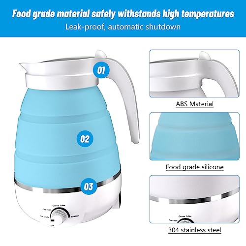 Tetera Eléctrica Plegable 600ml con 2 Vasos Plegables Azul miniatura 6