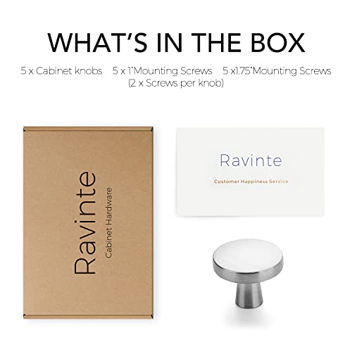 Image of Ravinte 5 Pack Drawer Pulls 1-1 /4 Inch Kitchen Cabinet Knobs Brushed Nickel Round Dresser Drawer Knobs Solid Dresser Knobs Drawer Knobs Simple Cabinet Hardware for Cupboard Drawer Pulls