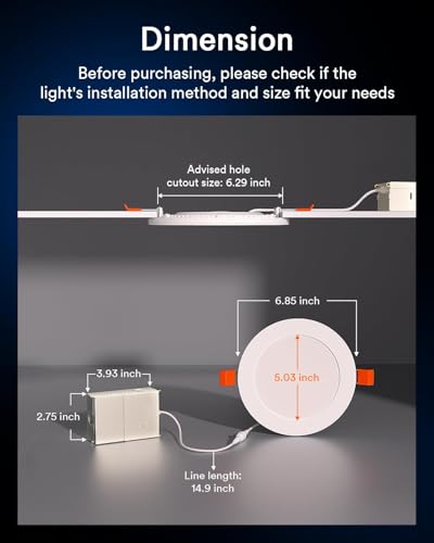 Image of Lumary Smart Recessed Light Pro 6 Inch with RGB /Night Ring, 13W 1100LM Smart Wafer Downlight, Canless with Junction Box, Compatible with Alexa /Google Assistant /BT Remote, ETL Listed, 1Pack