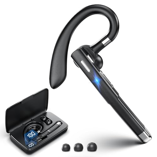 Bluetooth Headset, 100Hrs Talk Time Dual Noise Cancellation Wireless Earpiece, V5.4 Built-in Mic & Mute Button 270° Rotatable Hands Free Headphones with 500mAh Charging Case for Business/Driving