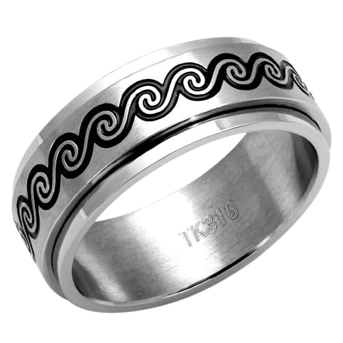 Spinner Ring Mens Tribal Band Ring Black 8mm Silver Gold No Stone No Tarnish Signet Pinky Chunky Thumb Any Finger Stainless Steel