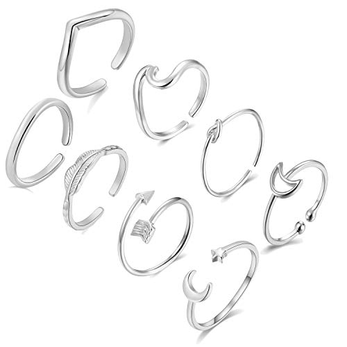 Yanchun Silver Rings For Teen Girls Adjustable Ring Thumb Rings For Women Love Knot Arrow Wave Ring For Girls (A:silver Ring Set) #TOP17