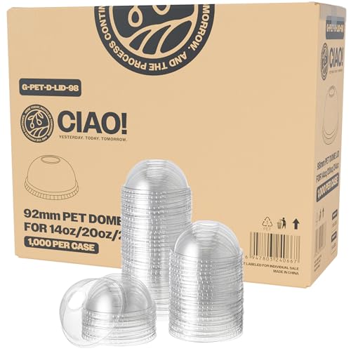 CIAO! PET Dome Lid with Straw Slot, Designed and Fit for 14OZ/16OZ/20OZ/24OZ Brand PET Cold Drink Cups, 98mm (Case of 1,000)