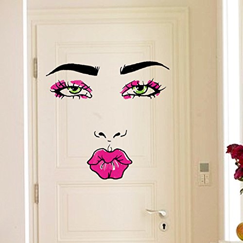 Amaonm Sexy Lips Lady Face Wall Decals Hot Fashion Woman Face Pink Red Lips Wall Stickers Beautiful Eyes Home Decor Art Decals For Living Room Decor Sofa Tv Background Diy Art Decals #TOP3