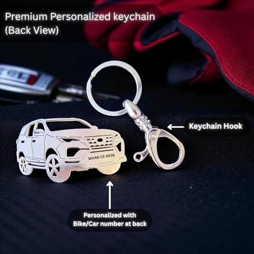 Image of Premium Stainless Steel Car Keychain | Personalized Custom Name Keyring | Stylish Car Shape Metal Key Holder made for Toyota Fortuner, Legender, Innova Crysta, Hycross, urban cruiser hyryder
