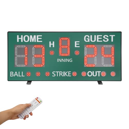 Wawuwao 5-Digit Baseball Scoreboard, High-Light Digital Scoreboard with Remote Control, LED Electronic Baseball Scoreboard, Wall Mounted & Tabletop for Baseball Softball Indoor Outdoor Games