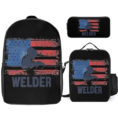 U.S.A. Flag Welder Large Travel Backpacks Carry on Backpack Weekender Bag with 2 Storage Pockets for Men And Women