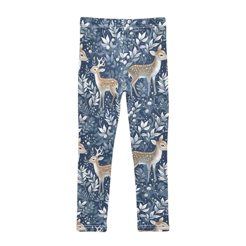 Tropical Deer Blue 1 Girls Leggings Athletic Pants Tights Stretch Bottom2