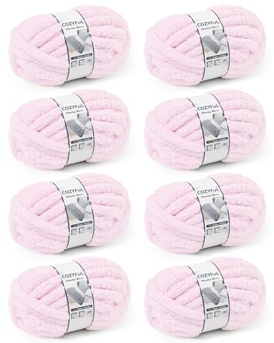 Image of Cozyful Chunky Yarn for Hand Knitting, #9 Thick Jumbo Big Chunky Yarn for Crocheting, Super Chunky Knit Blanket Yarns, Large Chunky Chenille Yarns, 8 Pack (30 yds 8 oz Each Skein), Blush Pink