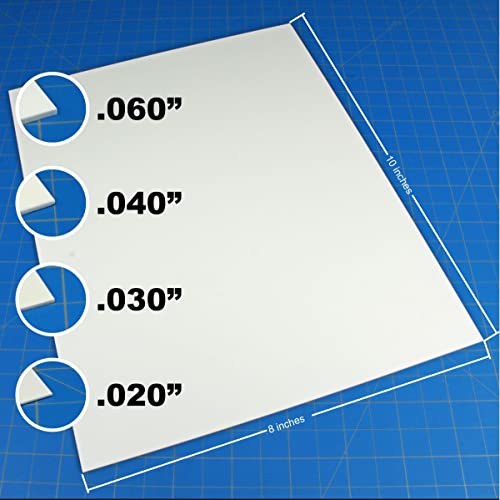 Image of LITKO Plasticard Styrene Sheets | Variety Thickness Pack | White | 8x10 | Nine 8x10-inch polystyrene sheets - 3x .020, 3x .030, 2x .040, 1x .060 in | For scratch building & terrain