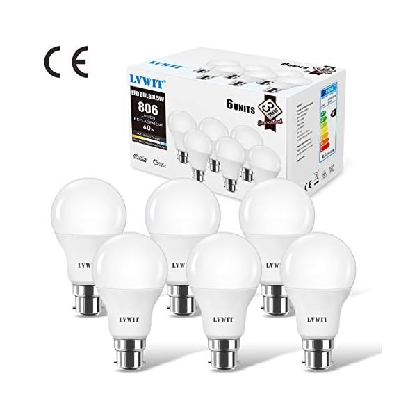 LVWIT 8.5W B22 LED Glühbirne A60, 6500K Kaltweiß, Ersatz für 60W Glühlampe, ultrahell 806 lm, matt (6er Pack) – Bild 8