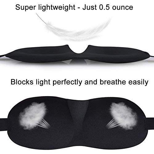 Image of 3D Sleep Mask for Women, Men & Kids - Super Soft Cotton Eye Mask for Sleeping, Adjustable Eye Cover for Travel, Nap, Meditation - Lightweight, Light Blocking Blindfold Sleep Mask (Black)