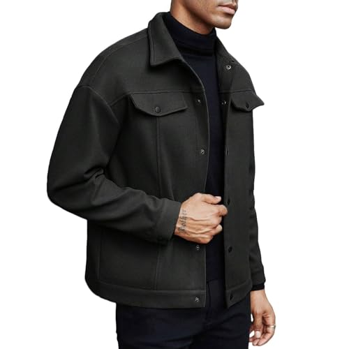Mens Casual Business Jacket Solid Color Lapel Lightweight Jackets Button Up Slim Fit Tops Outdoor Warm Windbreak Coat