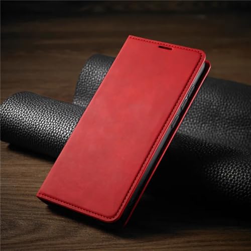 Étui portefeuille iPhone 16 Pro rouge cuir rabat magnétique coque souple antichoc