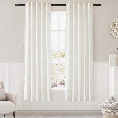 Image of Linen Curtains W34xL72 Inch 6ft for Living Room Ivory Natural
