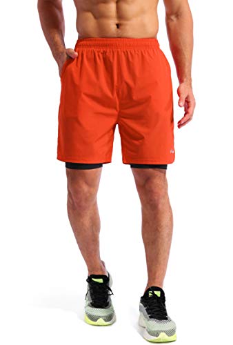 Image of Pudolla Men's 2 in 1 Running Shorts 5 inch Quick Dry Gym Athletic Workout Shorts for Men with Phone Pockets