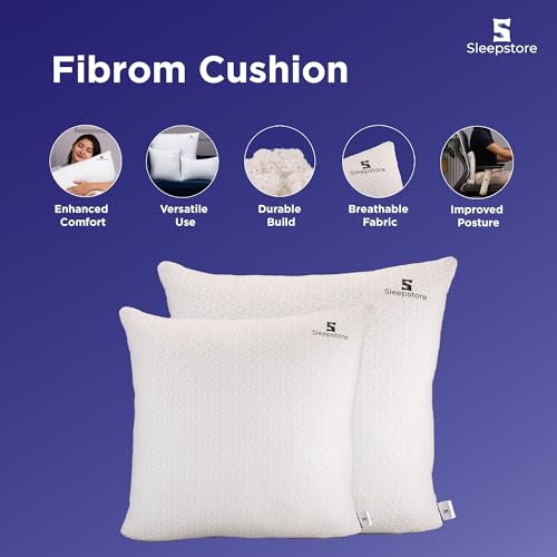Image of SleepStore Fibrom Cushion Pillow for Relaxing, Pack of 2, 12x18 Inch | Medium Firm Support | Versatile Pillow for Back, Side & Sofa Use | Soft Fiber Foam Comfort