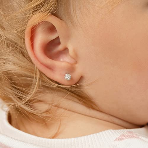 925 Sterling Silver 4mm Cubic Zirconia Burst Screw Back Earrings Stud for Toddlers & Girls - Sparkling Fireball CZ Earrings for Little Girls - Quality Sterling Silver for Sensitive Ears3