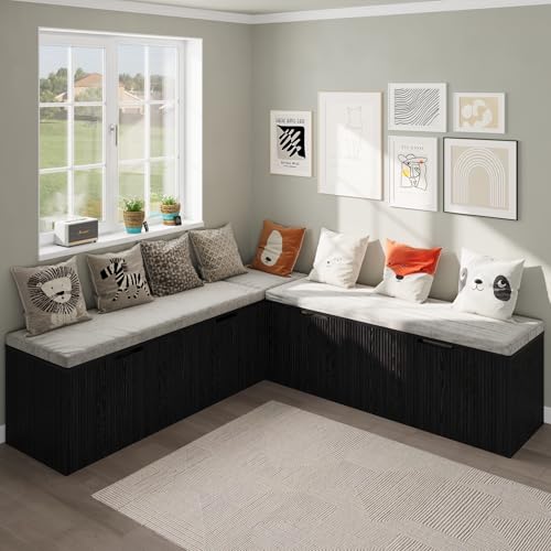 L-Shape Storage Bench with Cushion, Backless Corner Dining Bench, Kitchen