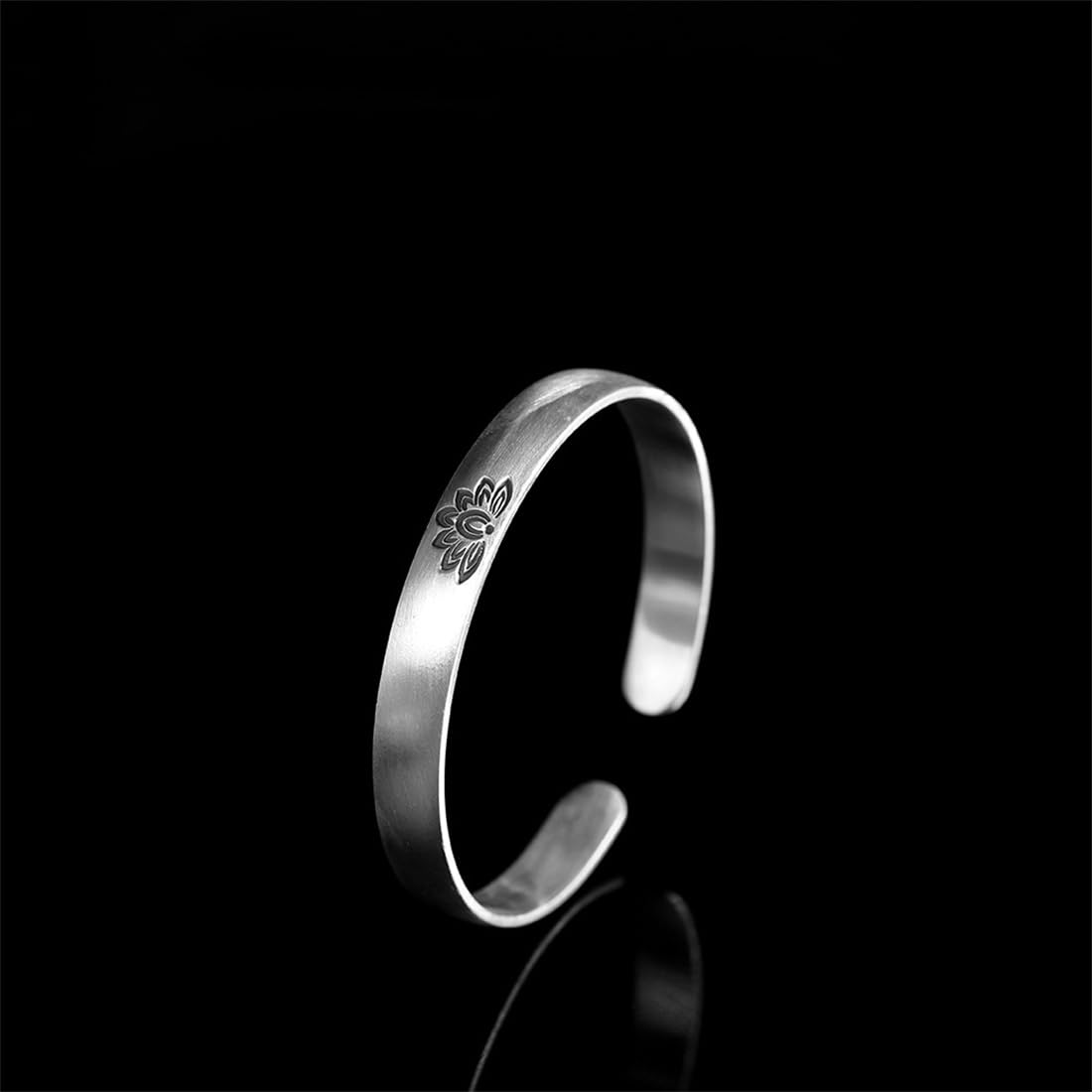 S999 Bracciale in Argento Con Incisione Del Fiore Di Loto, Bracciale Semplice Di Moda
