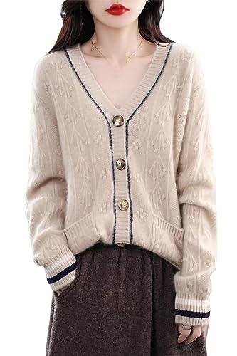 Women's Cashmere Cardigan Sweater Knitted Autumn Winter Solid Color Long Sleeve Jacket