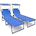 VOUNOT 2er Set Sonnenliege Klappbar, Gartenliege Strandliege mit Sonnenschutz und Verstellbarer Rückenlehne, Liegestuhl für Garten, Pool, Terrasse, Blau