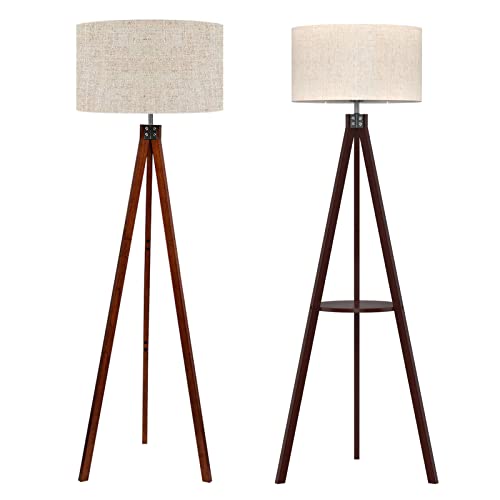 Lepower (Brown + Walnut) Wood Tripod Floor Lamp, Modern Design Studying Light For Living Room, Bedroom, Office #TOP11
