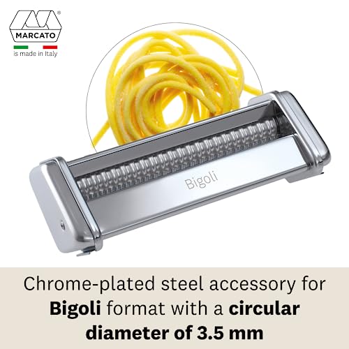 Image of Marcato Bigoli Attachment for Atlas 150 Pasta Machine - Thick Spaghetti Pasta Cutter Accessory, Chrome Steel Construction, Made in Italy