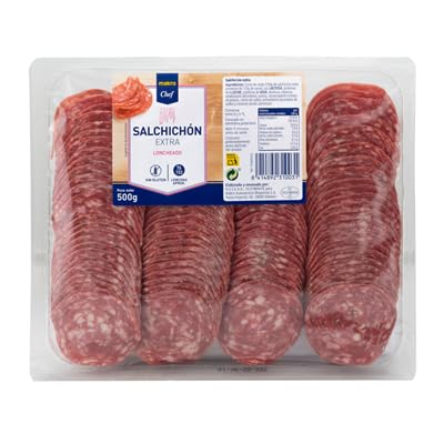 Embutidos Clásicos Chef – Selección de Salami, Salchichón y Chorizo Extra Loncheado Bandejas 500g. (Producto refrigerado) Ideal Para Bocadillos, y Eventos. (1 BANDEJA 500g., SALCHICHON)