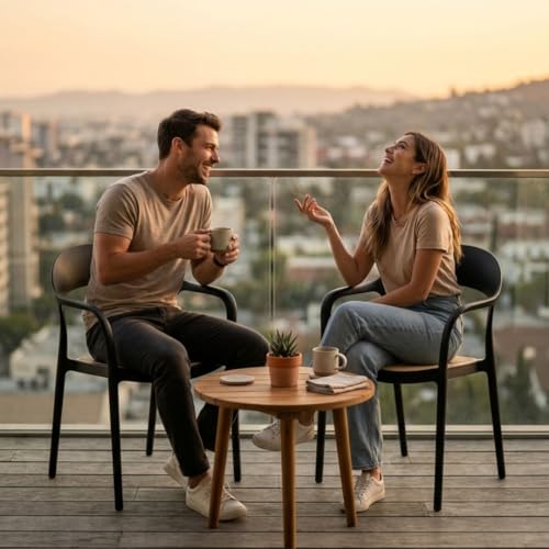 Image of Rattan Style Outdoor Chair | Set of 2 Black Plastic Arm Chair for Garden, Balcony, Patio & Cafe | Lightweight Weather Resistant Seating | 3 Year Manufacturing Warranty