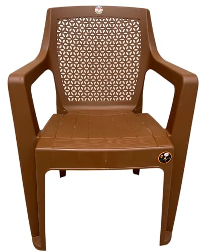 Image of SkyGlamour Cello Sonet Plastic Chair | Net Design Plastic Arm Chair for Garden, Home, Living Room, Indoor and Outdoor use |Plastic Chairs Set of 2 (Colour: Sandalwood; Set of 2)