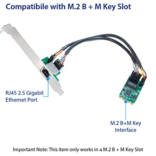 Image of IO CREST 2.5 Gigabit Ethernet M.2 M+B Key Interface Card 10 /100 /1000 /25000 Mbps RJ45 LAN Intel I225 Chipset,Black,SY-PEX24075