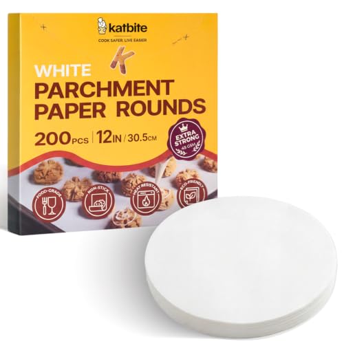 Katbite Parchment Paper Rounds, Non-Stick Heavy Duty, White, 12 Inch 200Pcs
