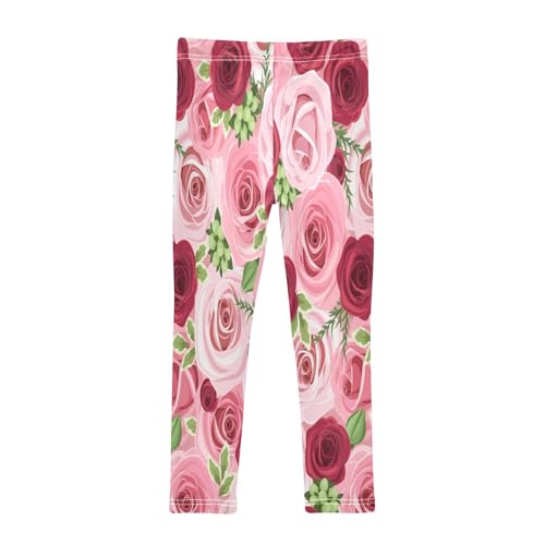 Bolaz Toddler Girls Leggings Printed Yoga Pants Leggings Red Pink Rose for Kids2