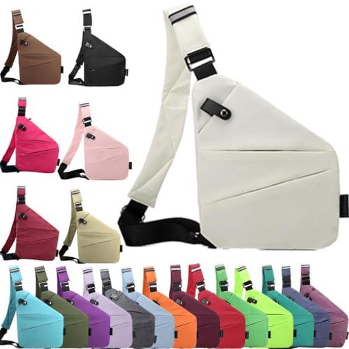 Anti Diebstahl Tasche,Diebstahlsichere Tasche,Umhängetaschen,Damendiebstahlsichere UmhäNgetasche,Brusttasche Herren,Diebstahlsichere Reisetasche für Damen und Herren (Weiß, Rechte Schulter)