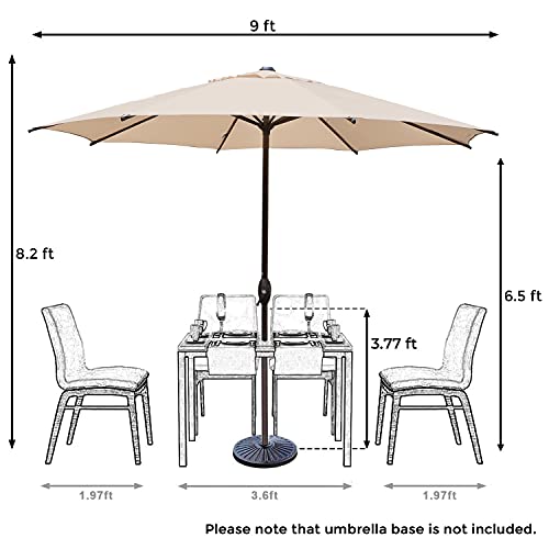 Abba Patio 9Ft Patio Umbrella Outdoor Market Table Umbrella With Push Button Tilt And Crank For Garden, Lawn, Deck, Backyard & Pool, 8 Sturdy Ribs, Beige #TOP7