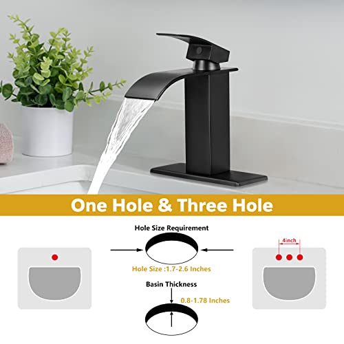 Kzh Waterfall Bathroom Faucet,Single Handle Bathroom Sink Faucet For 1 Or 3 Hole Washbasin Faucet Rv Vanity Faucet With Deck Plate, Pop-Up Drain And Supply Hoses Matte Black #TOP2