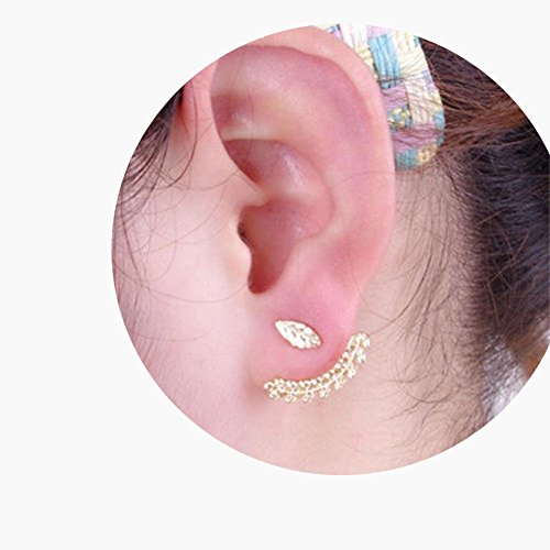KeyZone 2 Pcs Nice Leaf Ear Stud Front & Back Earrings for Girls (Gold)