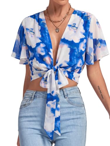 Image of LYANER Women's Tie Front Sexy Crop Tops