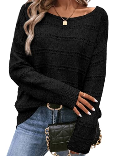 Image of SHEWIN Women's Sweaters Crew Neck Crochet Sweater Lightweight Knit Long Sleeve Tops Shirts Loose Fit Spring 2026