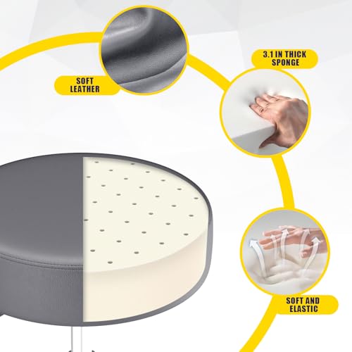 Image of Rolling Stool, Heavy Weight Capacity 250lb, PU Leather Rolling stools, Ultra Soft Padded Seat, Rolling Stools with Wheels and Footrest, 360 Swivel, Spa Drawing Salon Work Office Tattoo Stool (Grey)