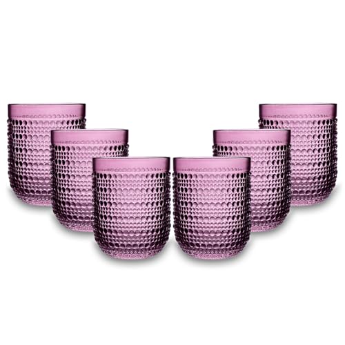 ARCA, Set di 6 Tumbler in Pasta di Vetro, per 6 Persone, Bicchieri Ideali per la Tavola, Resistenti e Duraturi, Lavabili in Lavastoviglie, Collezione Serenity, Colore Porpora, 250 ml