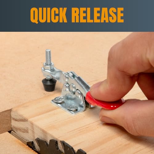 Image of POWERTEC 2PK Toggle Clamp, 60 lbs Holding Capacity, 201A Quick Release Horizontal Clamps w / Antislip Rubber Pressure Tip for Woodworking Jigs and Fixtures, Welding, Drill Press, Crosscut Sled (20317)