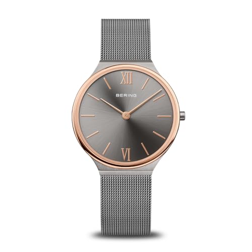 BERING montre analogique pour femme en acier inoxydable quartz japonais gris anthracite 18434-369