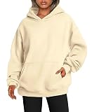 ABINGOO Mujeres Oversize Sudadera con Capucha de Manga Larga Casual Otoño Sudadera Básica Polar Liso con Bolsillos(Beis,S)