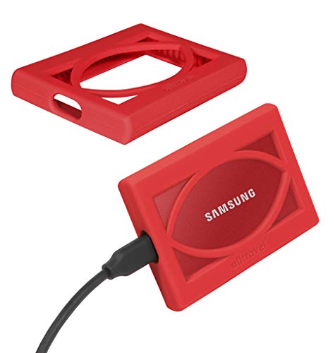 Alltravel External Solid State Drive Bumper Sleeve for Samsung T7, T7 Touch Portable SSD - 1TB, 2TB, 500GB - USB 3.2 External Solid State Drives, Super Strong Bumper Anti Shock, Shake and Drop (Red)