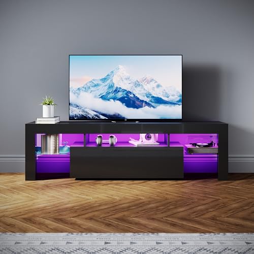 SONNI Mobile Porta TV Soggiorno 160x35x45cm, Mobiletto TV Nero, Mobile Sotto TV con illuminazione LED