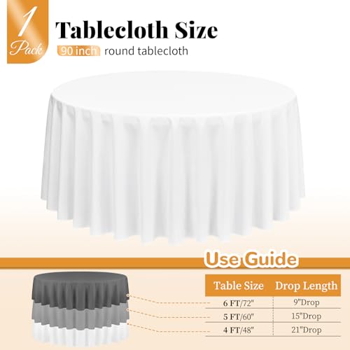 Lumaycens 1 Pack White Round Tablecloths,90 Inch Round Table Cloth Washable and Reusable Stain and Wrinkle Resistant Polyester Fabric for Wedding Party Banquet Camping Restaurant Decoration - Image 2