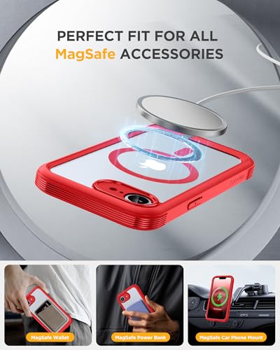 Image of Miracase for iPhone 17e Case & iPhone 16e Case, Full-Body Phone with Built-in Glass Screen Protector, [Magnetic with MagSafe] Military Drop Proof 17 E / 16 E Cover Bumper 6.1 inch, Red
