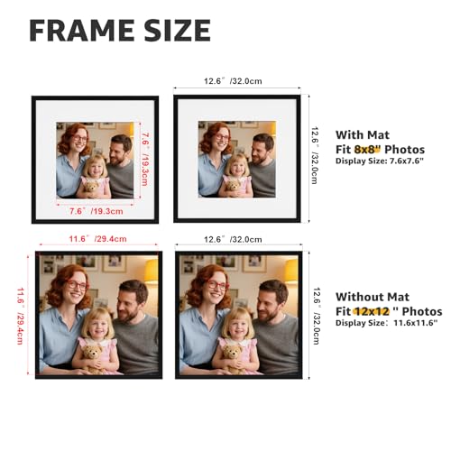 Image of Giftgarden 12x12 Picture Frame Black Set of 16, Matted to 8x8 Photo with Mat, Lightweight Square Gallery Frames for Wall Hanging Display